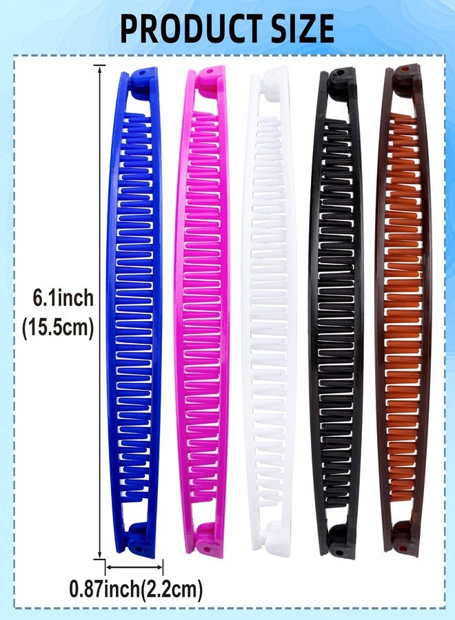 SmallCat 5pcs Large Banana Hair Clips for Women, Strong Claw Clip Hair Barrettes, Vintage Non-Slip Double Combs Hair Accessories for Thick, Long, Curly Hair -Black, Brown, Blue, Pink, White - Image 2